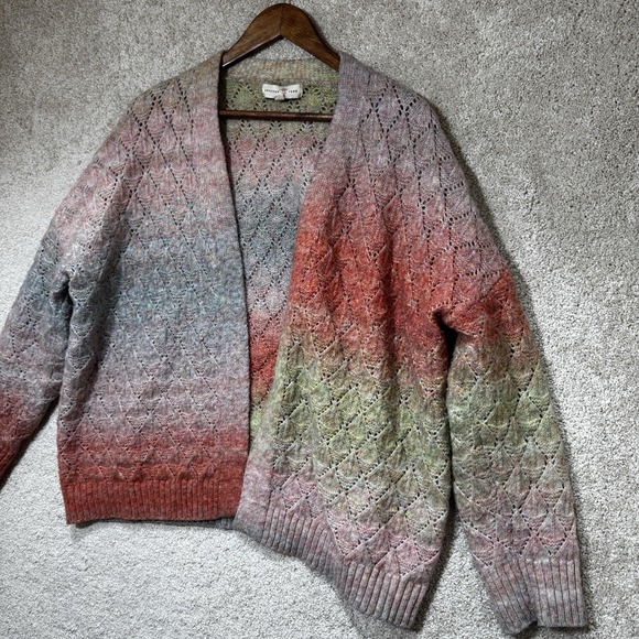 Penelope Rose Ombre Knit Open Front Cardigan Sweater XL Boho Cozy Cottagecore - Picture 4 of 13